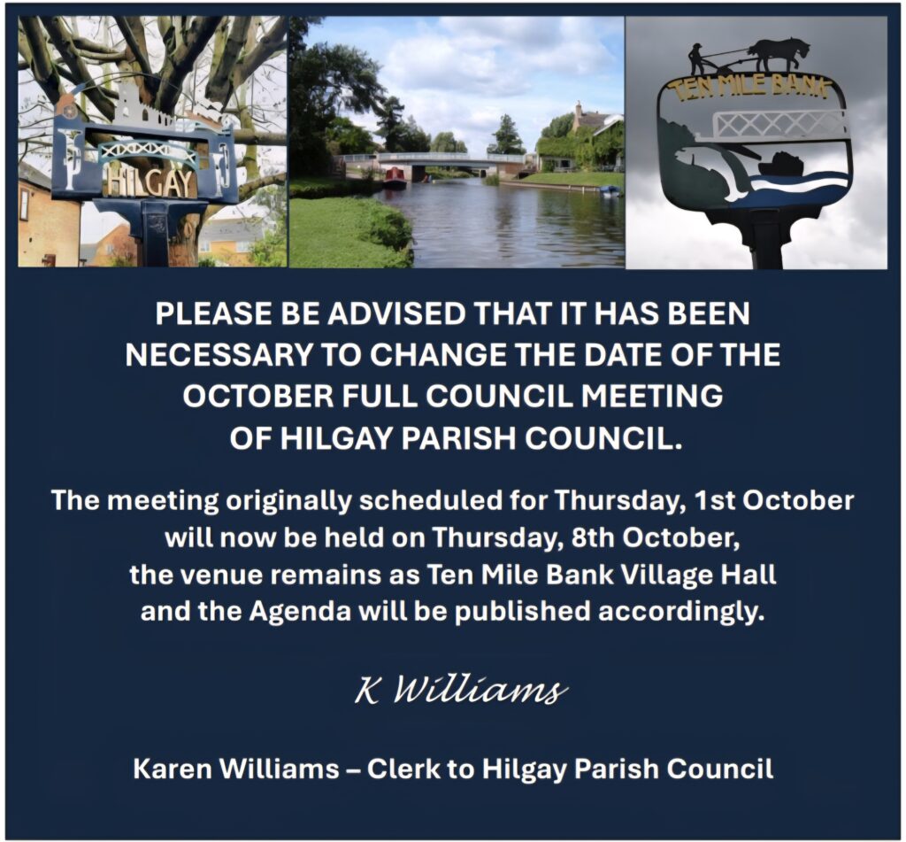 Council Meeting on 1st October has been rescheduled for 8th October